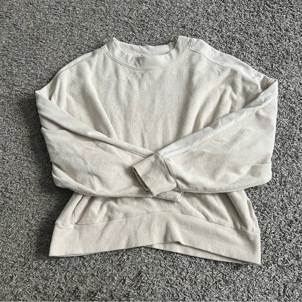 Varley Crewneck Terry Sweatshirt Cream Small Athleisure Oversized